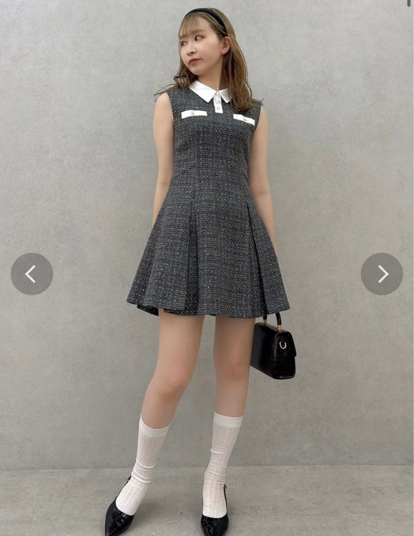 dazzlin シャツカラーツイードミニワンピース　チャコールグレー　M