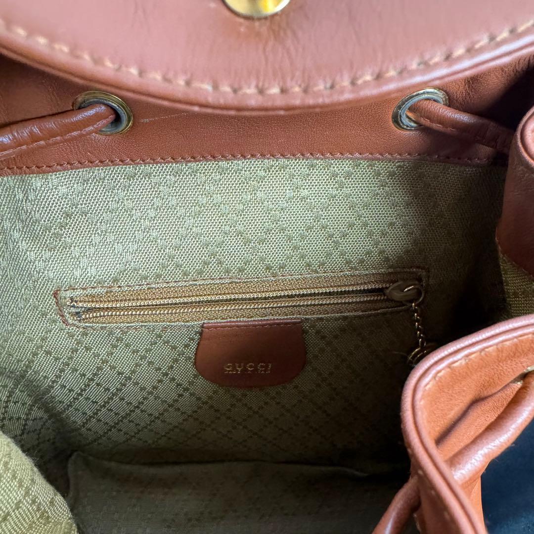 DA486 グッチ　GUCCI レザー　バンブー　リュックサック　ブラウン