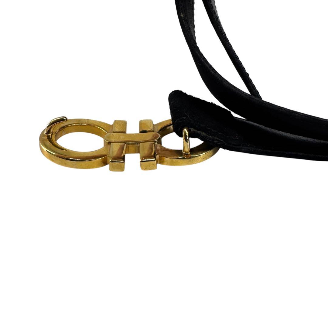 極美品 サルヴァトーレフェラガモ ベルト ガンチーニ スウェード 黒 70