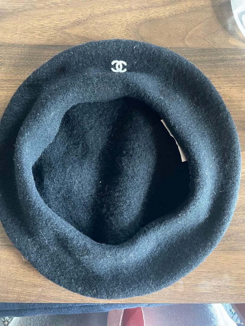 シャネル　CHANEL ベレー帽 57 黒 ココマーク刺繍　ヴィンテージ　レア