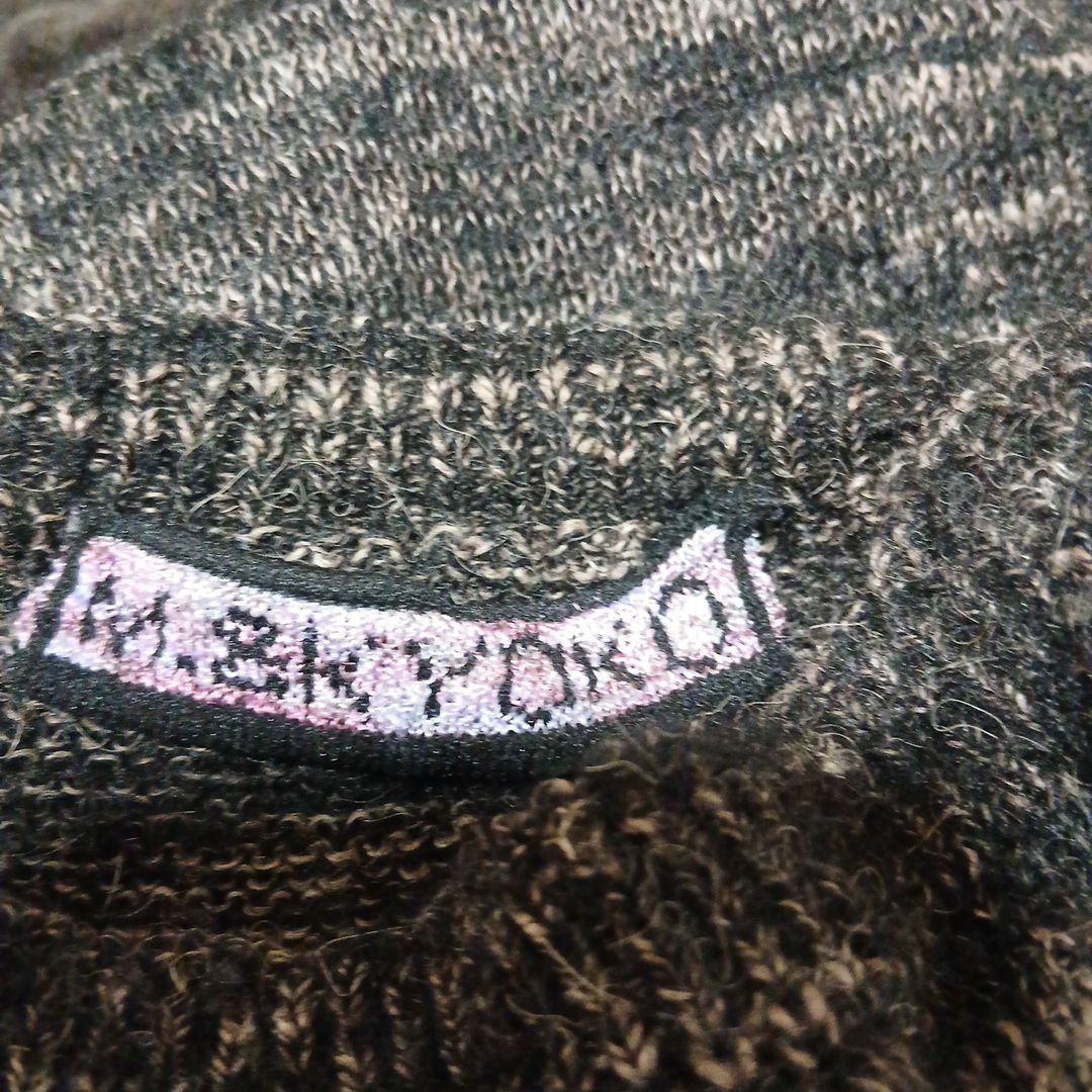 エム&キョウコ花柄刺繍 ニットワンピース 長袖 ブラックダークグレー混じり