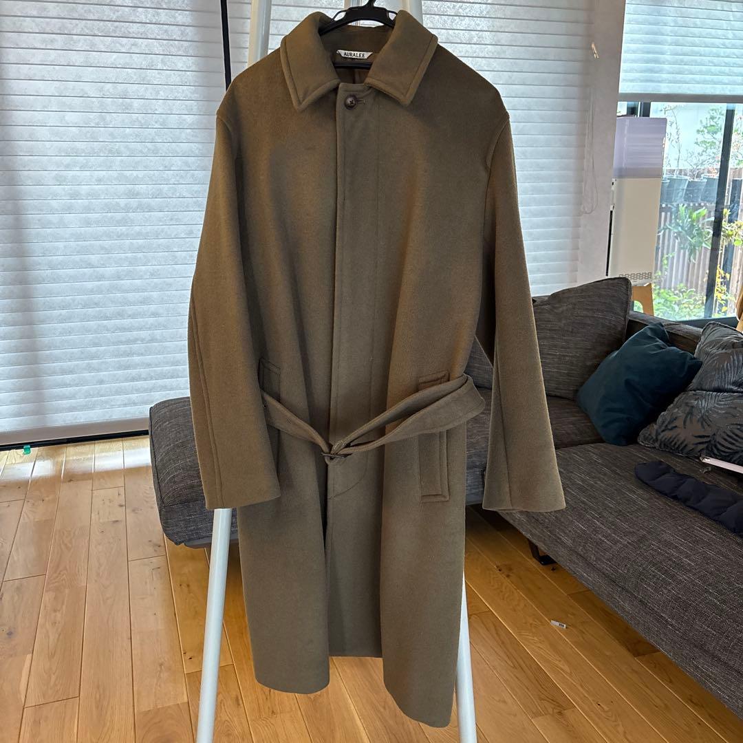 AURALEE オリーブ ウールステンカラーコート共布ベルト付き美品