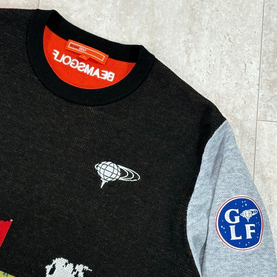 【ビームスゴルフ】ニットセーター　ロゴワッペン　クルーネック　Lサイズ　メンズ
