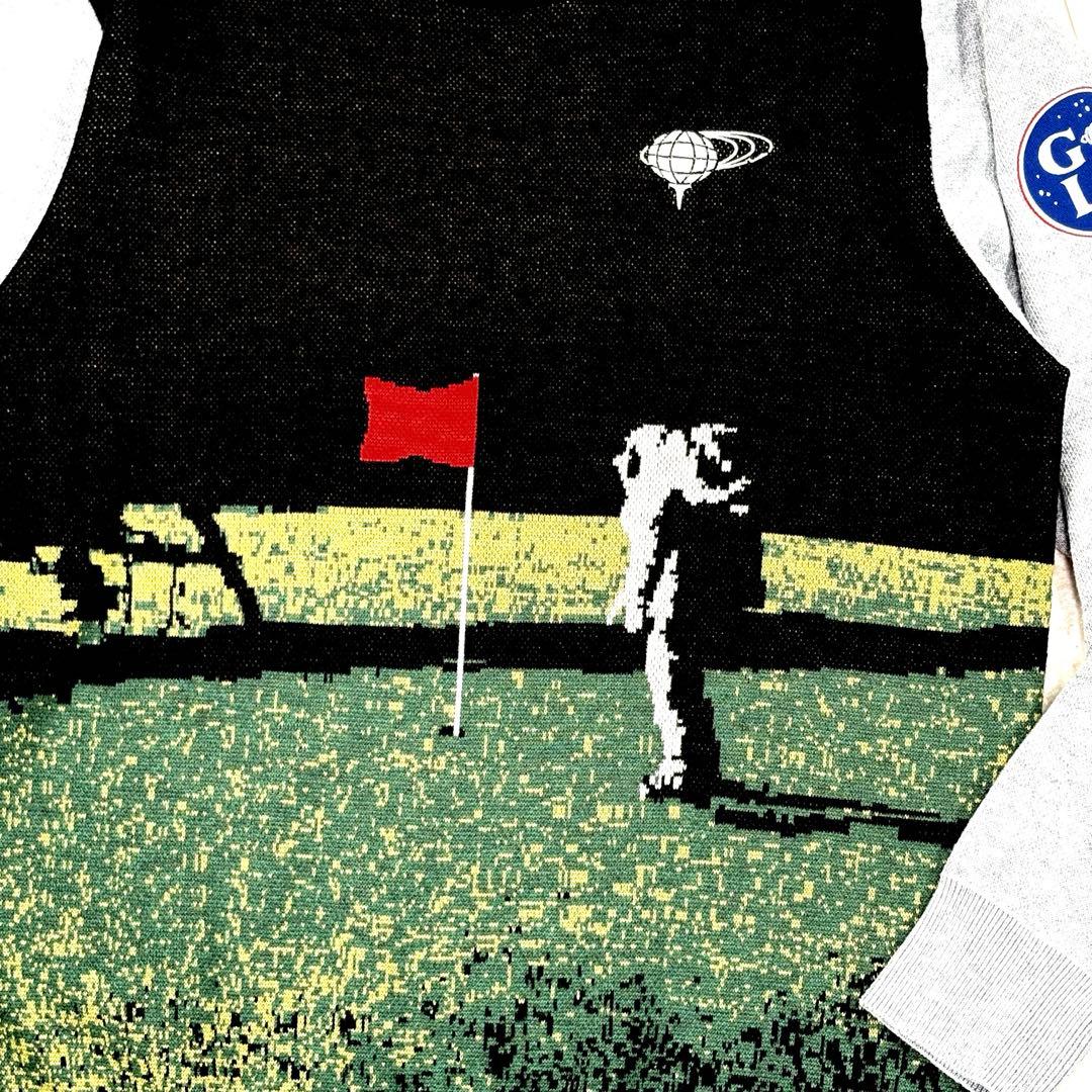 【ビームスゴルフ】ニットセーター　ロゴワッペン　クルーネック　Lサイズ　メンズ