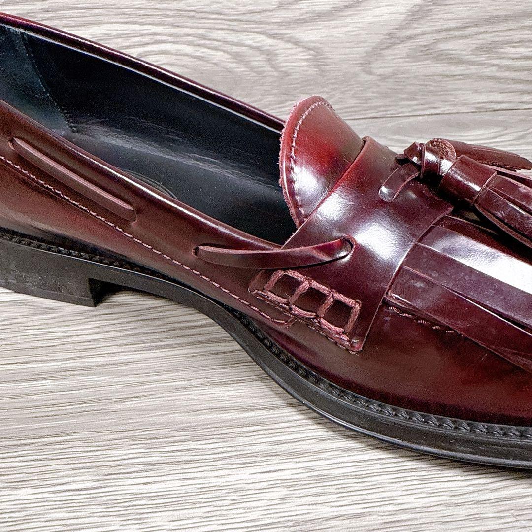 美品 トッズ タッセルローファー フリンジ バーガンディ 36 本革