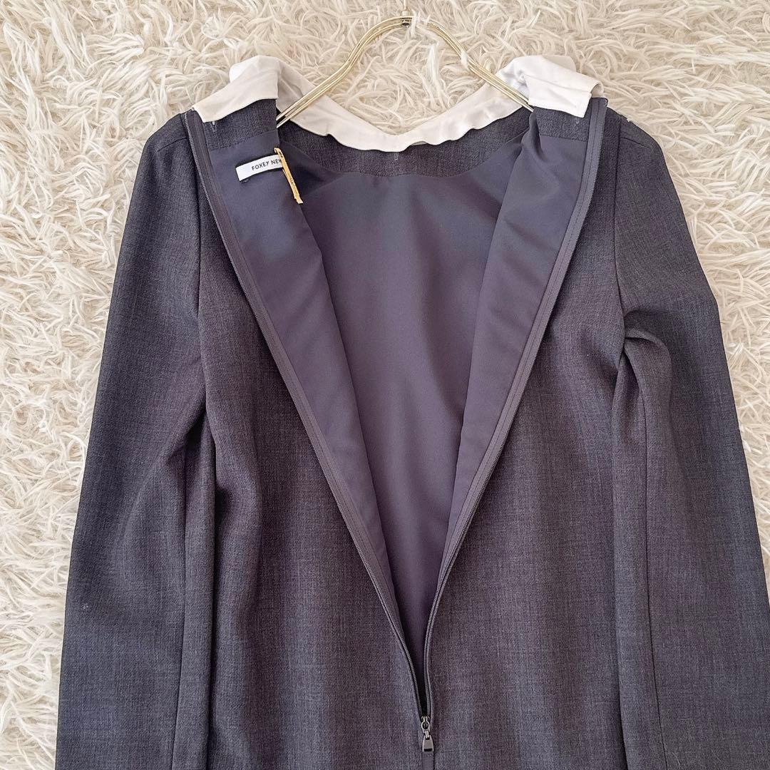 美品✨フォクシー プライベートノワール 白襟 ワンピース ドレス グレー 38