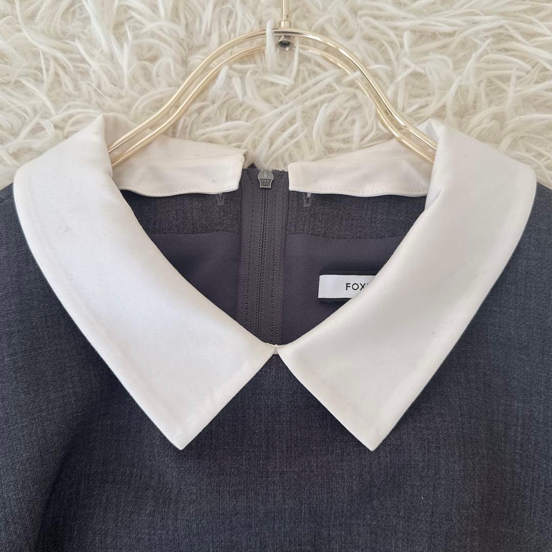 美品✨フォクシー プライベートノワール 白襟 ワンピース ドレス グレー 38