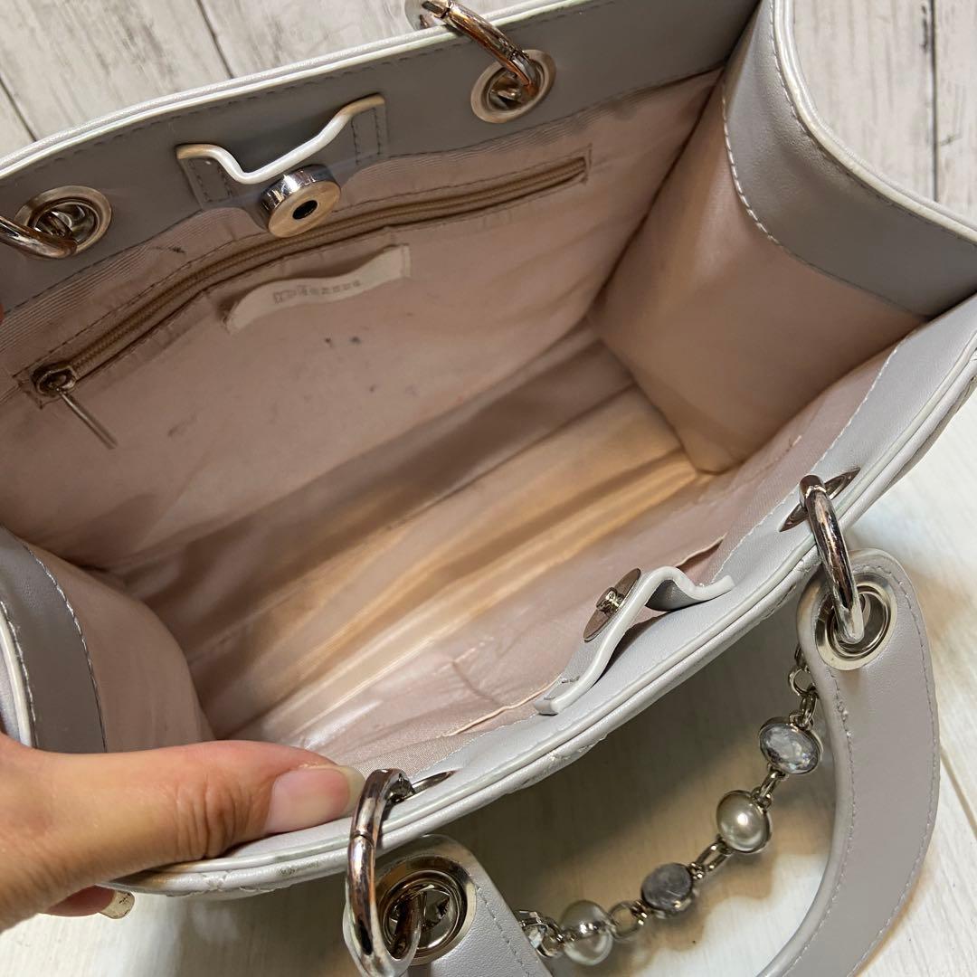 Pium ピウム⭐️ビジューキルティングミニトートバッグ ブルーグレー