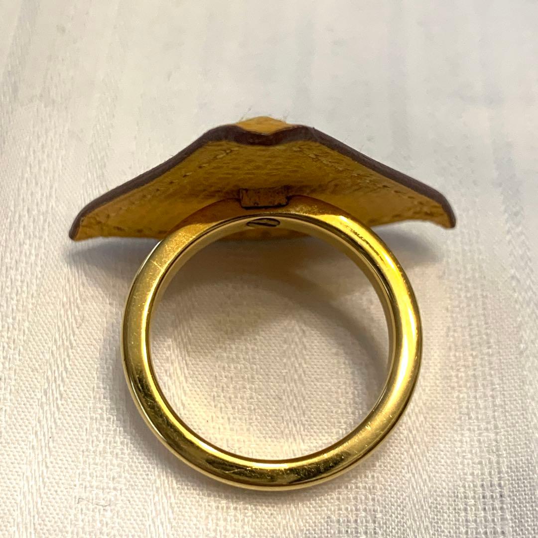 希少　エルメス　トライアングル　レザー　スカーフリング　イエロー　ゴールドメッキ