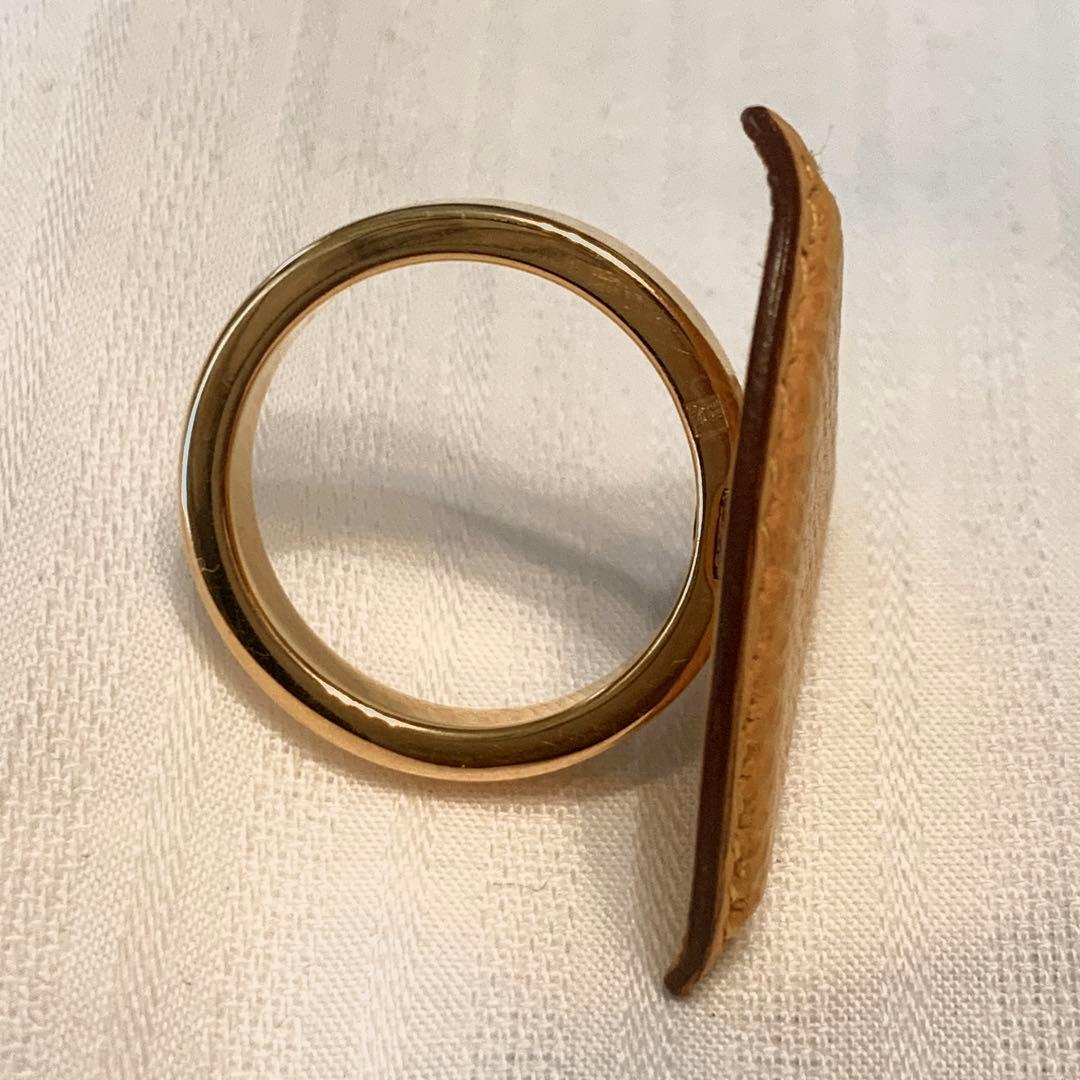 希少　エルメス　トライアングル　レザー　スカーフリング　イエロー　ゴールドメッキ