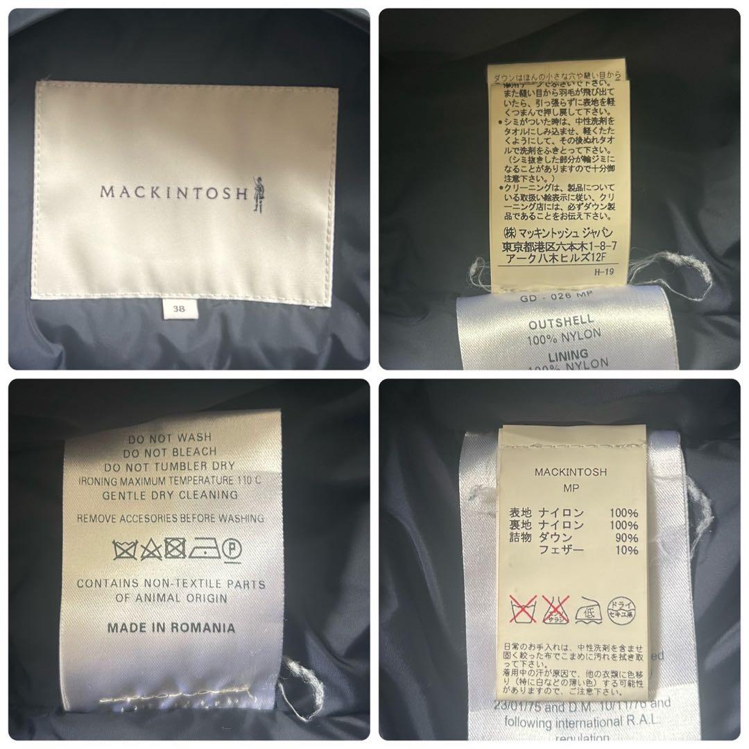 極美品 マッキントッシュ ダウン コート フーディ 比翼ボタン 38 M 紺色
