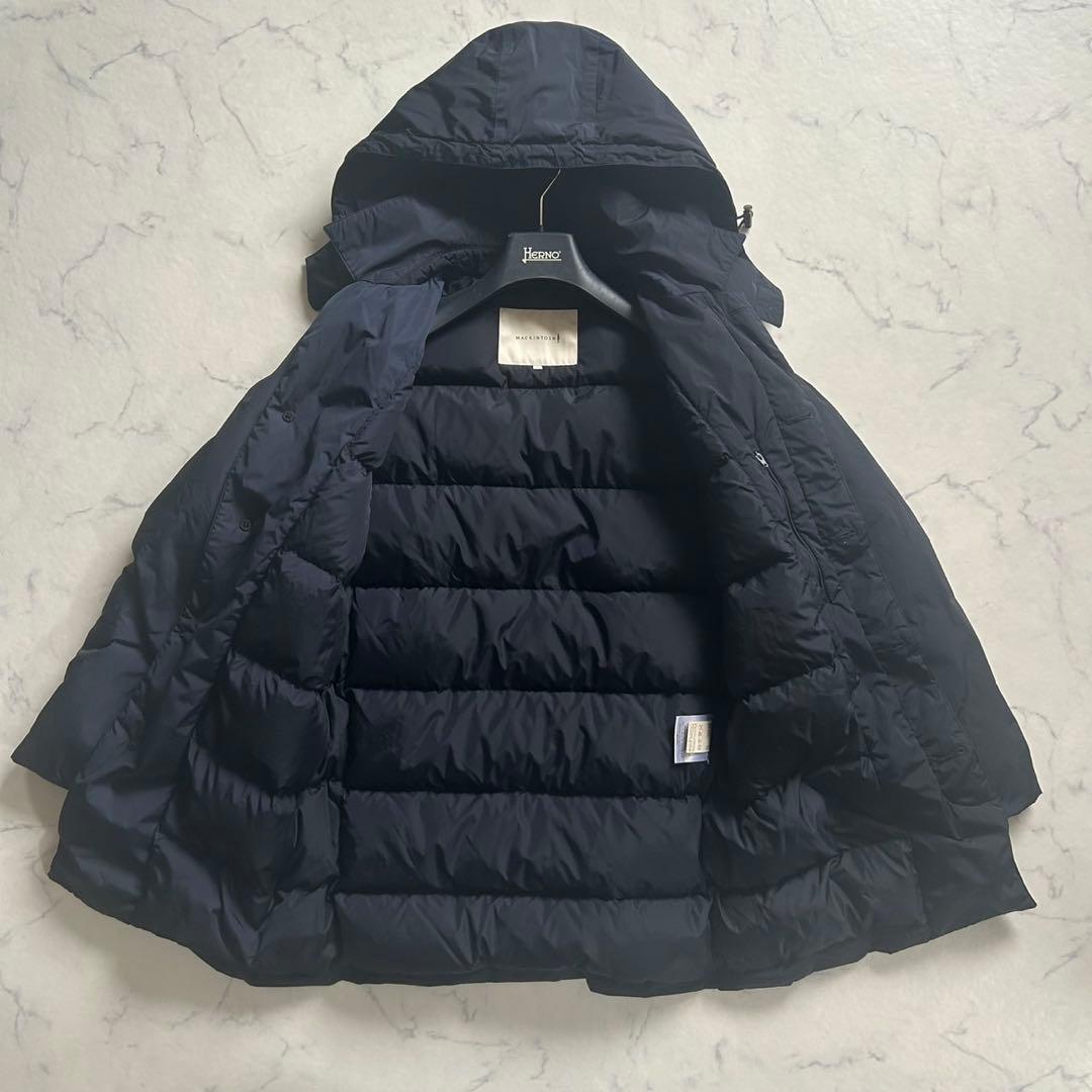 極美品 マッキントッシュ ダウン コート フーディ 比翼ボタン 38 M 紺色