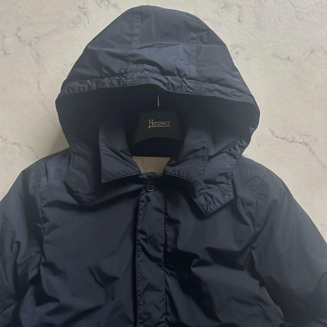 極美品 マッキントッシュ ダウン コート フーディ 比翼ボタン 38 M 紺色