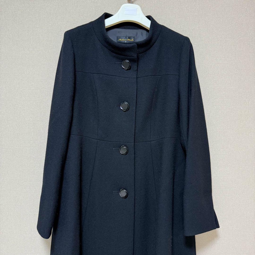 【新品】マダムヒロコ フォーマルロングコート 黒 ７号尾州産ウール100%上質