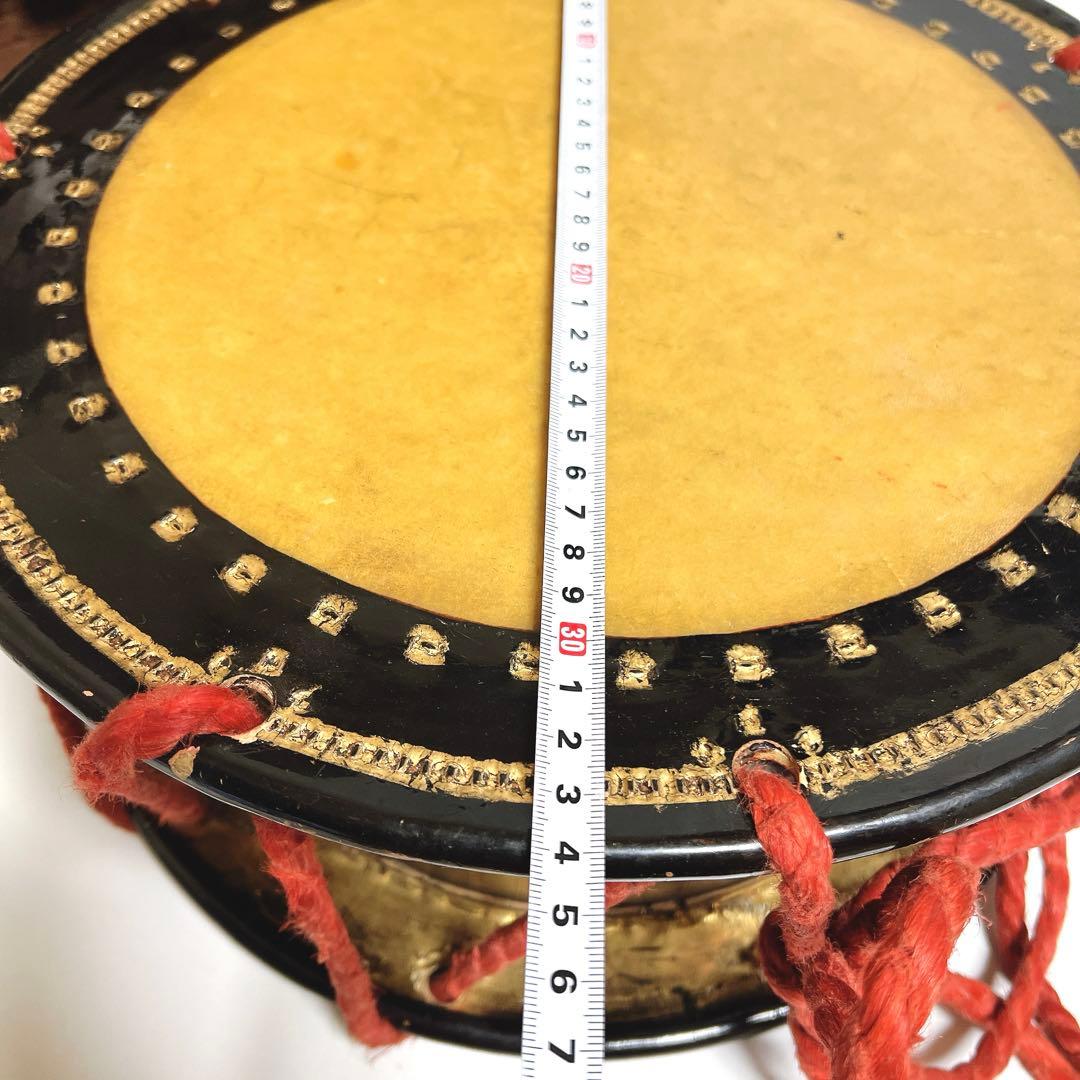 【蔵出し品・希少】 締め太鼓 和太鼓 蒔絵 金彩 直径34.5cm 明治44年