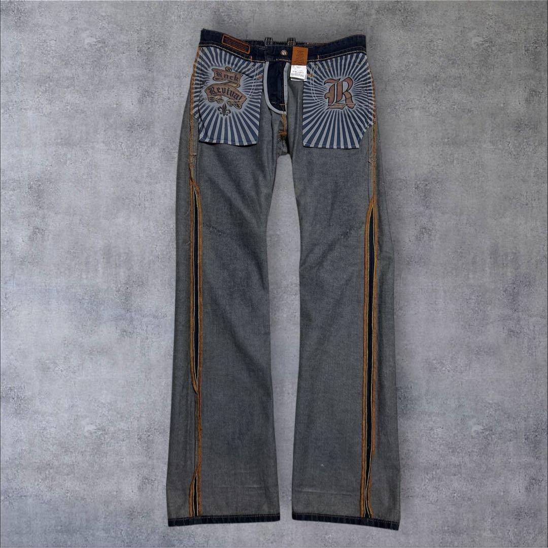 ロックリバイバル ジーンズ 刺繍 30インチ　百合　y2k archive