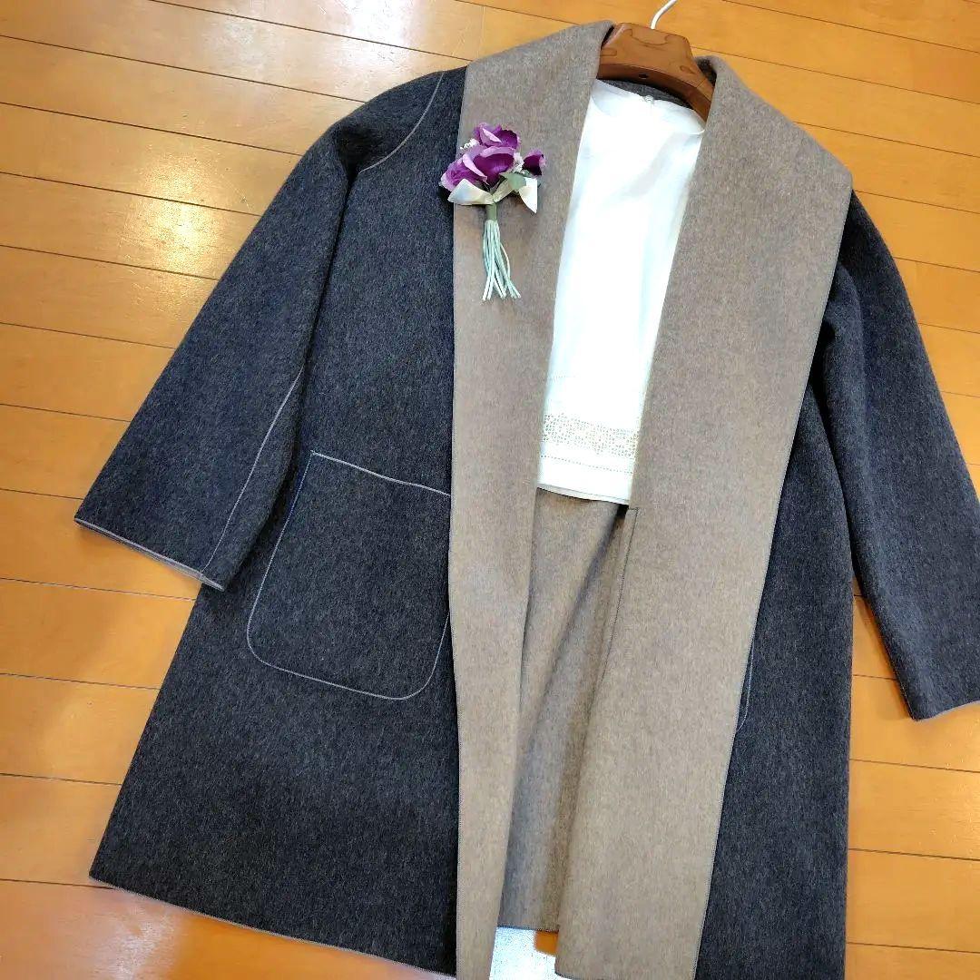 ジ*ン様 レリアン 近年モデル 最高級ノーカラーロングコート ダブルフェイス9M