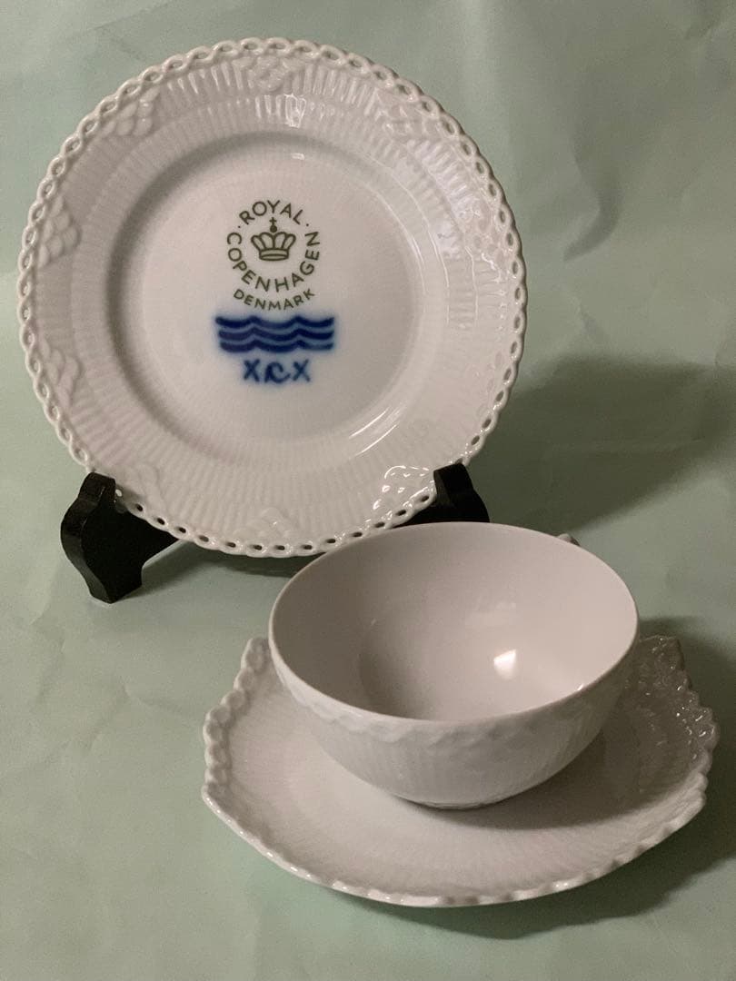 ロイヤルコペンハーゲン　ブルー、ホワイトフルーテッドフルレース6点セット、