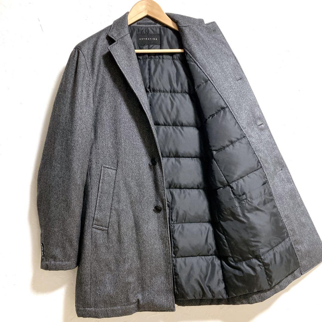 【美品】ESTNATION ダウンチェスターコート ウール　グレー Lサイズ