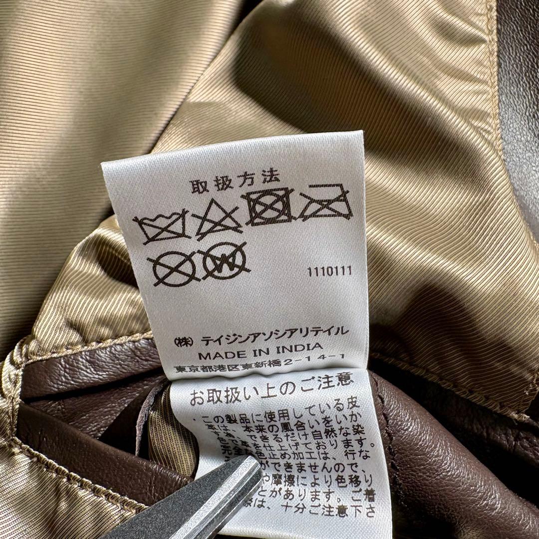 極美品】TEIJIN レザーテーラードジャケット 羊 ブラウン LL シープ