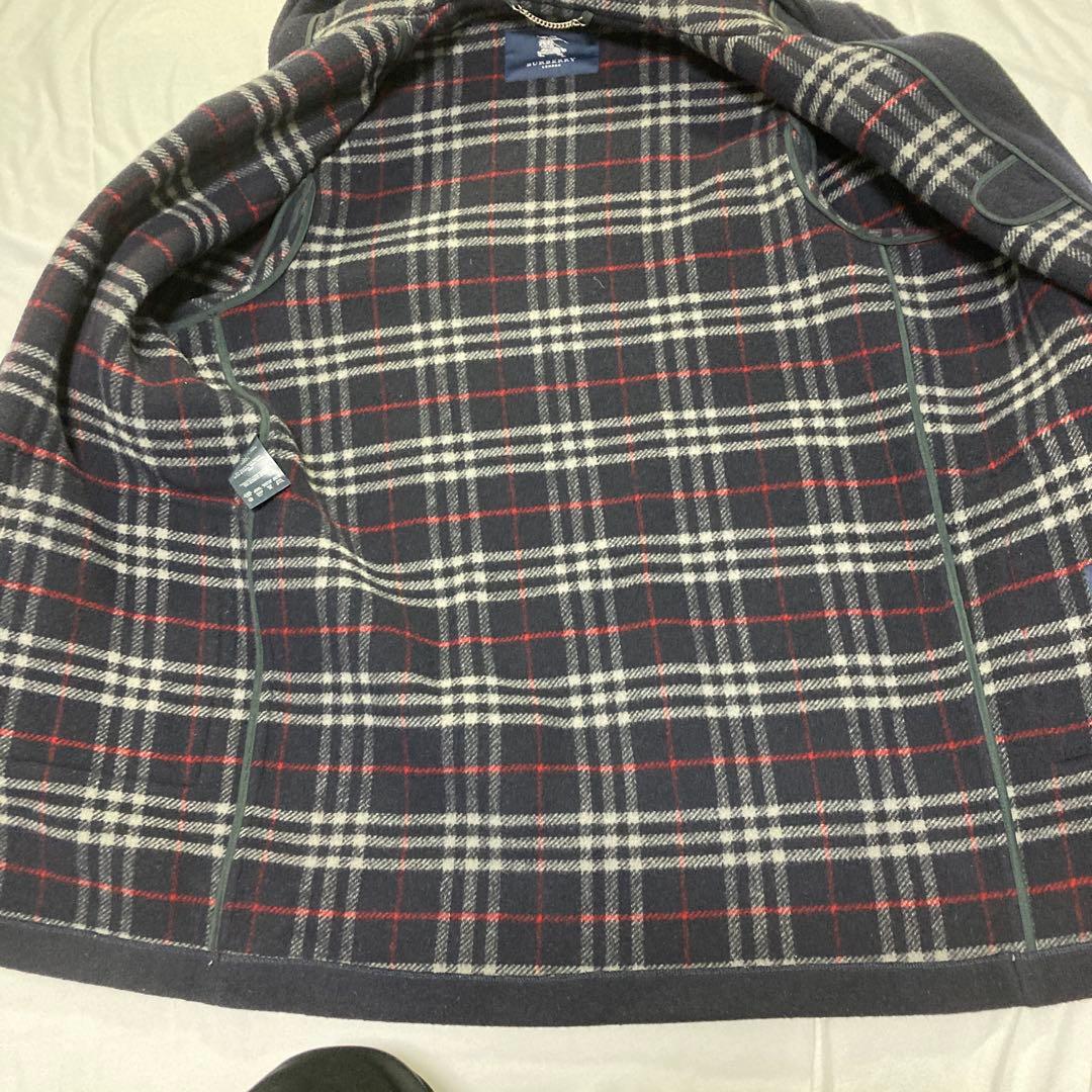 BURBERRY ダッフルコート ネイビー ノバチェック ウール 英国製 XL