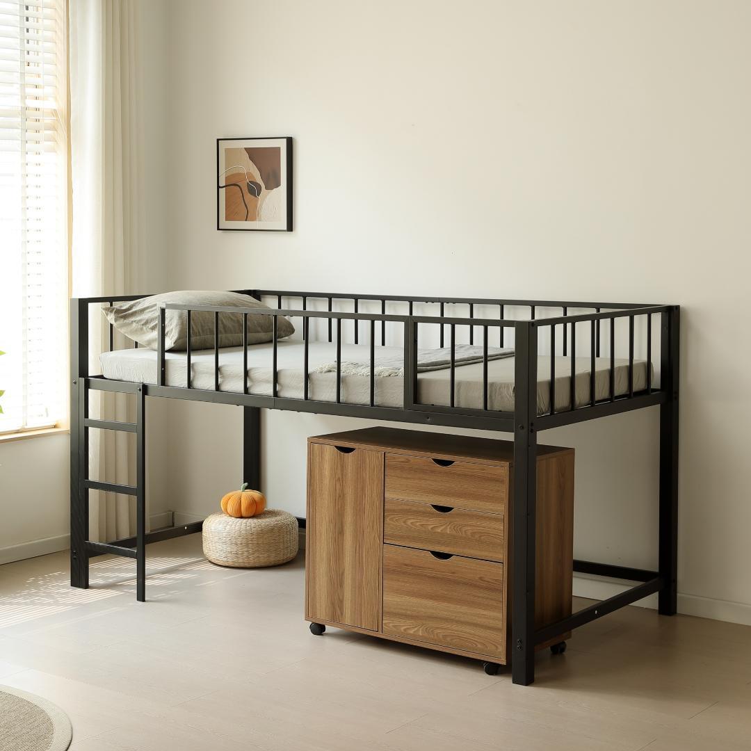 超人気！ロフトベッド（S） 高さ110cm下収納 省スペース BLACK