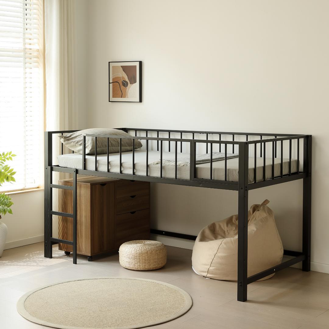 超人気！ロフトベッド（S） 高さ110cm下収納 省スペース BLACK