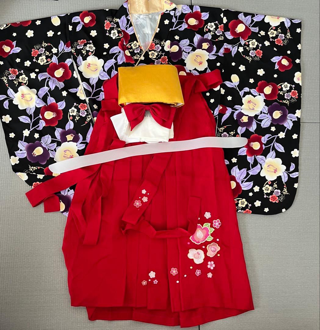 アリサナ 袴 セット 小学校 卒業式 赤　黒150 髪飾り付き　リボン