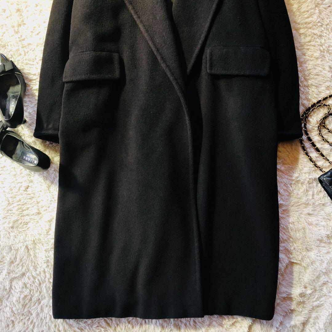 希少42大きめ✨マックスマーラ ガウンコート マキシ カシミヤ ビッグカラー 黒