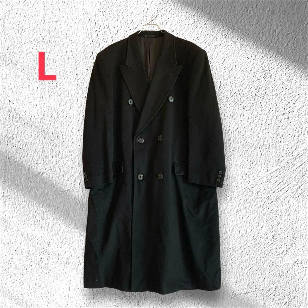カシミヤ ダブルブレストコート L ブラック メンズ 日本製 紳士 通勤 上品