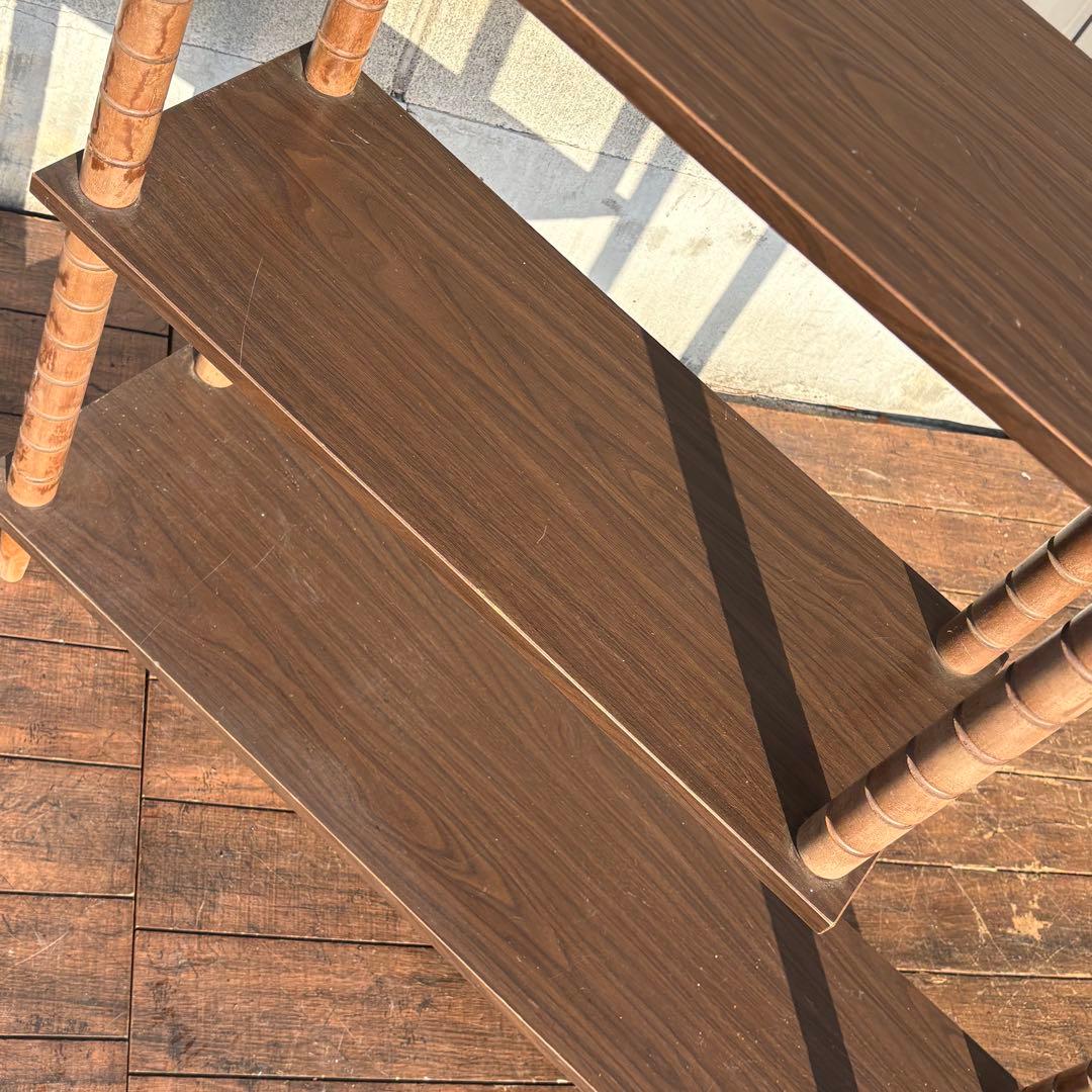 昭和レトロ ミッドセンチュリー 3段 木製階段ラック 飾り棚 古道具 古家具