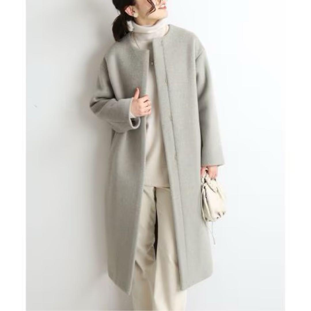 IENA ラムウールノーカラーコート　36