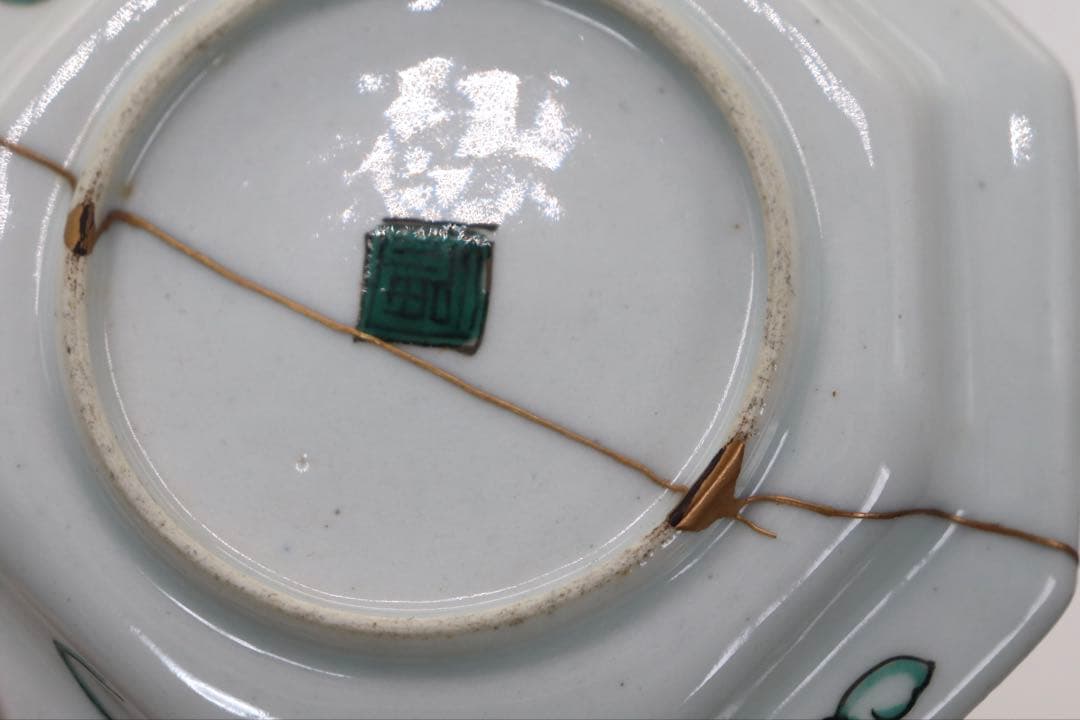 青九谷　牡丹獅子紋角皿4点　江戸　送料込み250511