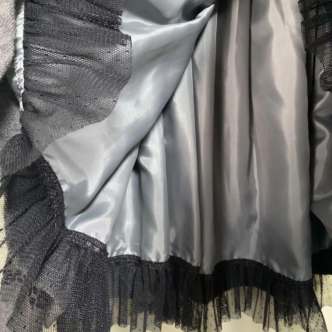 イノセントワールド濃グレー シャンデリアフロッキープリントノースリーブワンピース