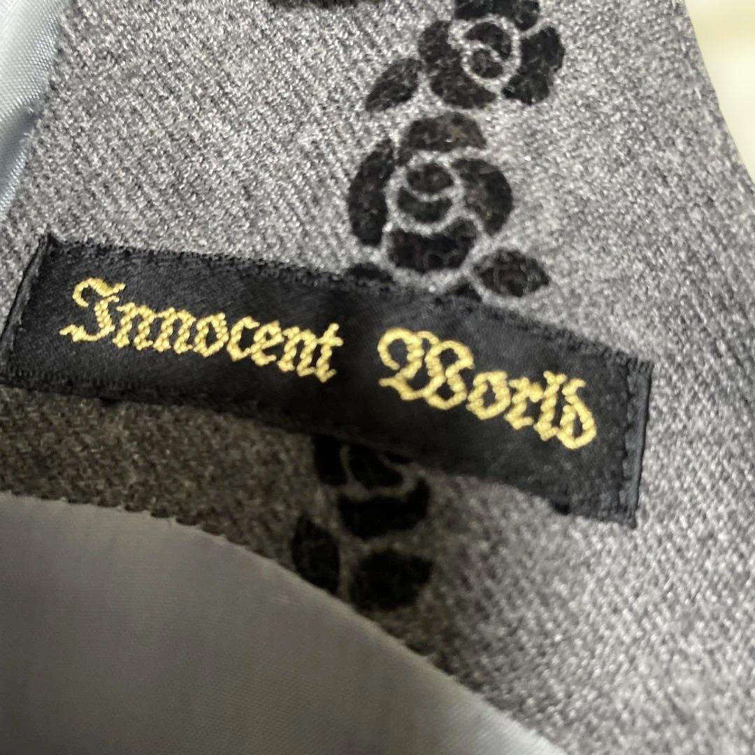 イノセントワールド濃グレー シャンデリアフロッキープリントノースリーブワンピース