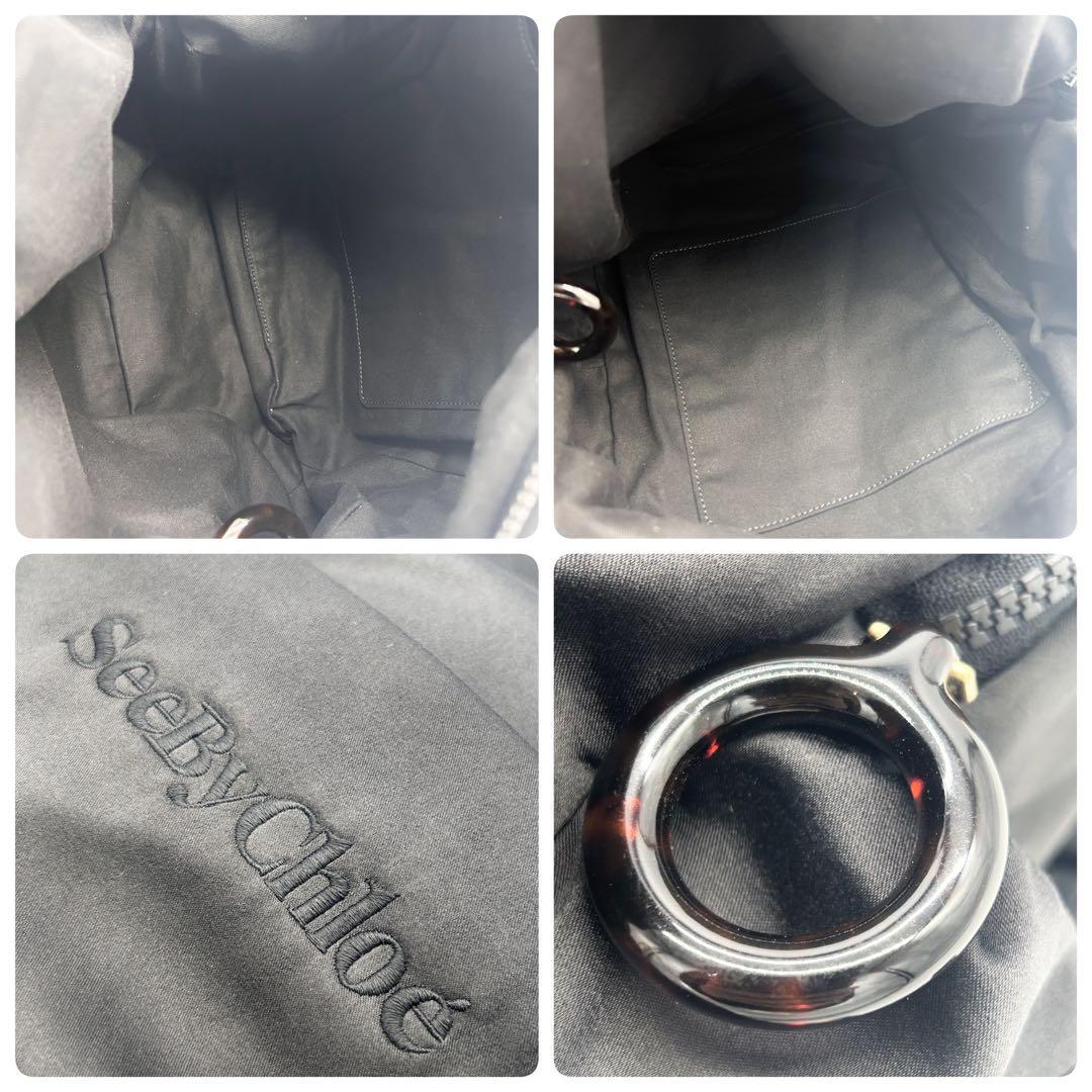 A835 美品 シーバイクロエ リュック 刺繍ロゴ 軽量ナイロン A4可 黒