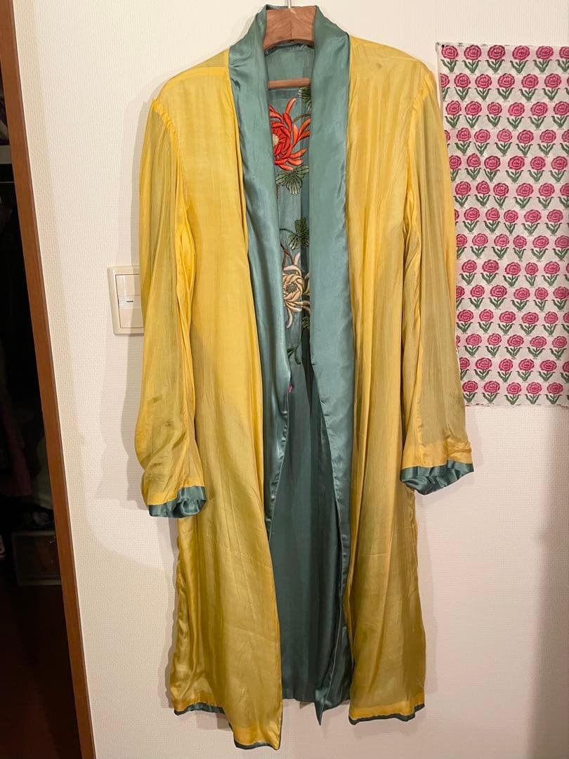 チャイナガウン Sunny Vintage ミントグリーン サテン 花柄刺繍