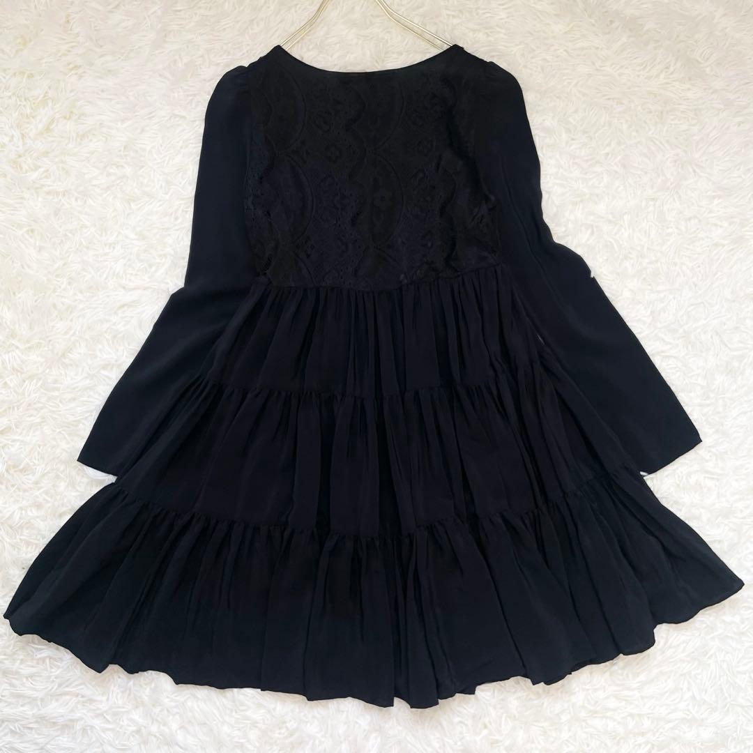 希少✨️マリハ ティアードワンピース シルク フレア レース ブラック S