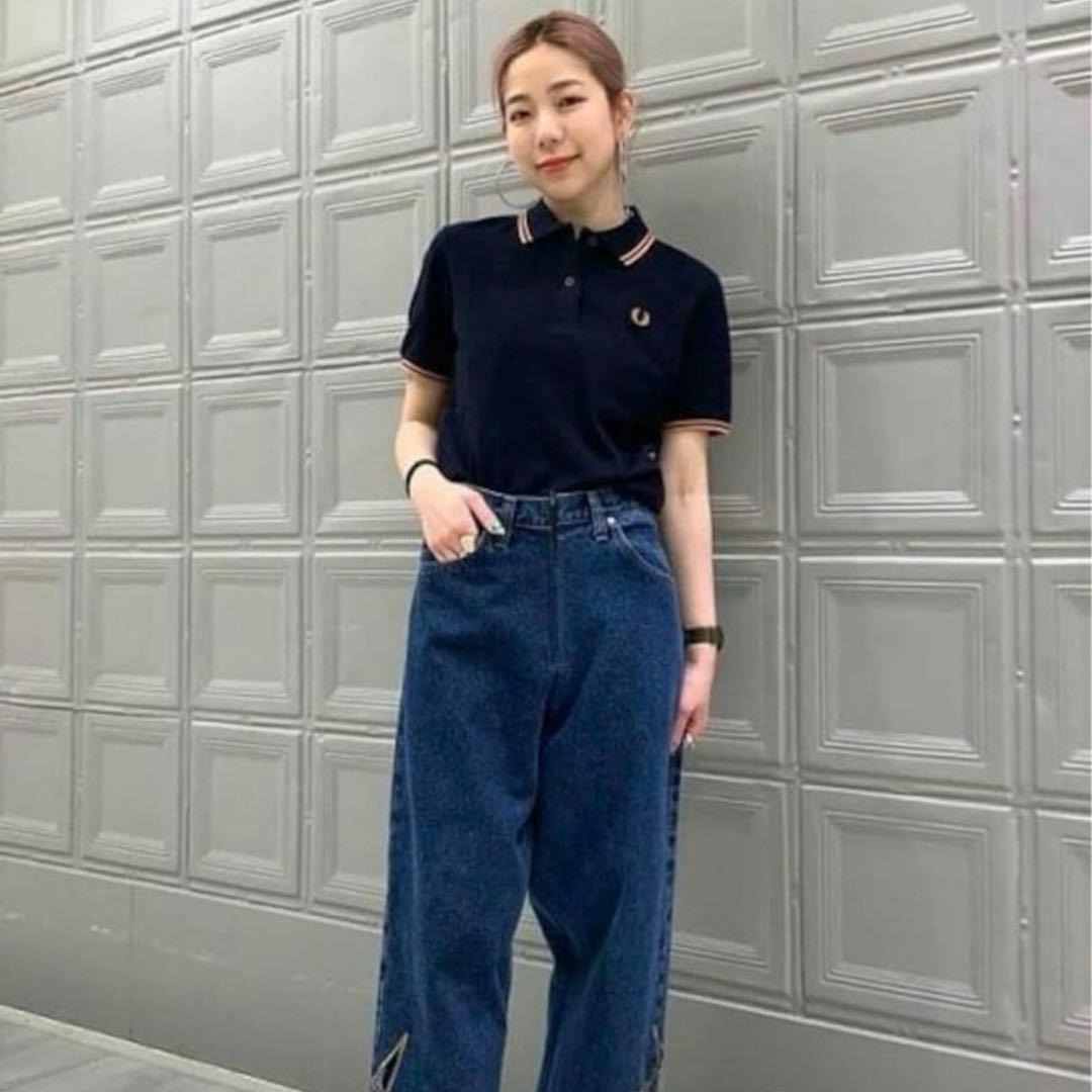 フレッドペリー✨️ピンクラインポロシャツ】 ネイビー 美品 定価15000
