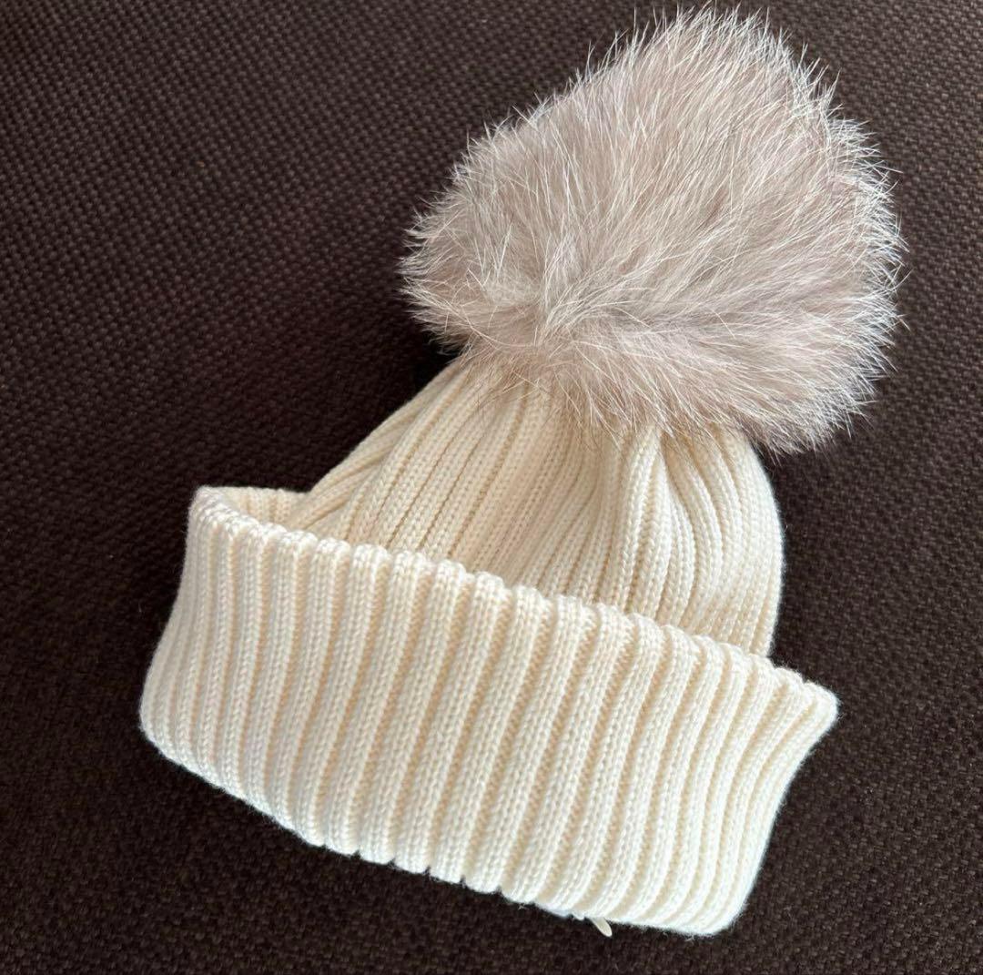 373　MONCLER モンクレール　キッズLサイズ　アイボリー ニット帽
