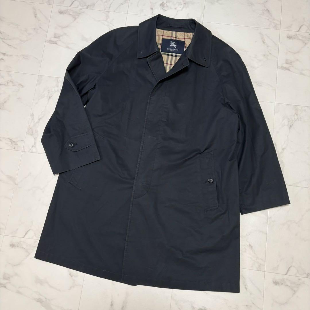 【美品】バーバリーロンドン ステンカラーコート ブラック ノバチェック Lサイズ