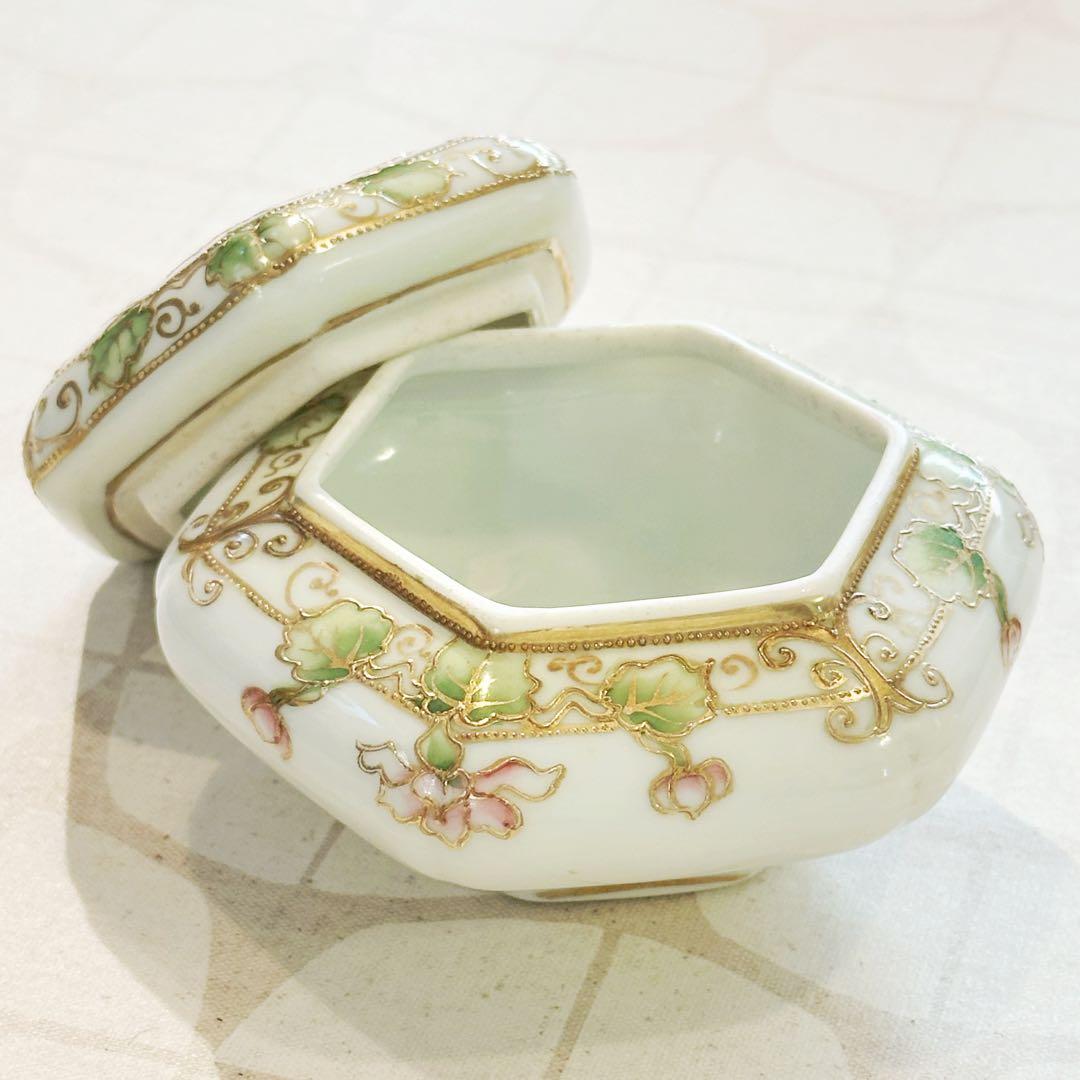 オールドノリタケ 六角 ボンボニエール 小物入れ 金盛 A9