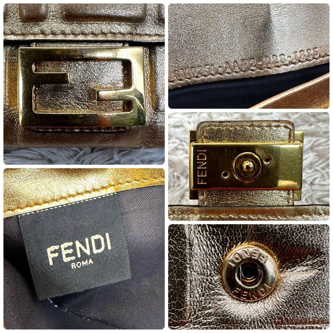 【美品】 FENDI ゴールド エンボスロゴ 長財布 型押し エフイズ