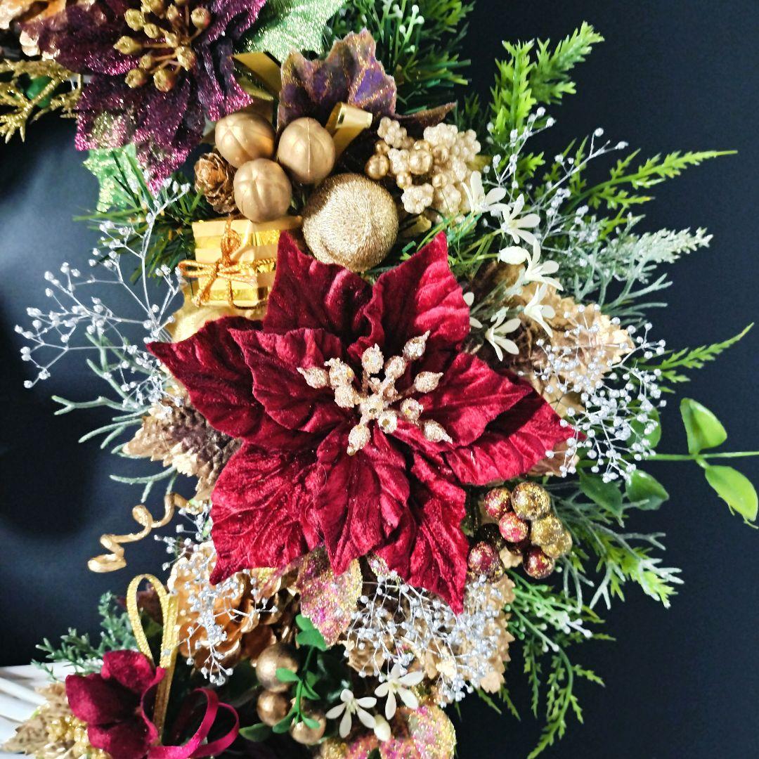 商品名【輝羅】みーこ❤ポインセチアのクリスマス フラワーリース✳玄関リース