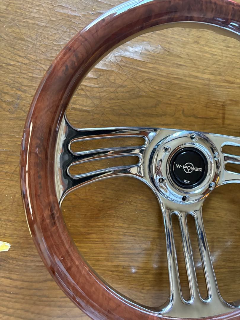 社外ステアリング　ビレットステアリング　ウッド　メッキ　35cm