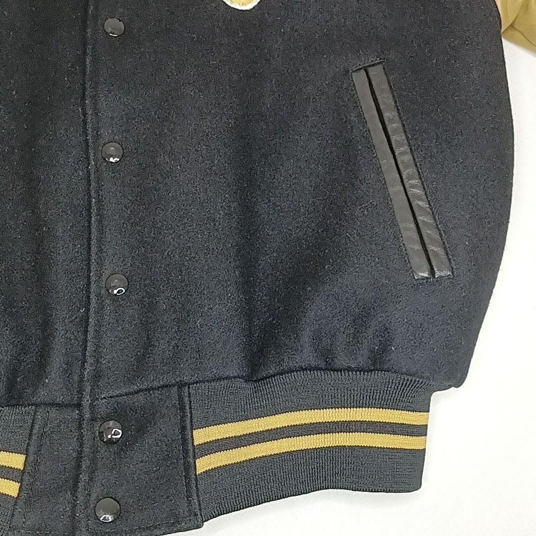 80s90s★カナダ製　メルトン×レザー　スタジャン　刺繍　ワッペン　ブラック