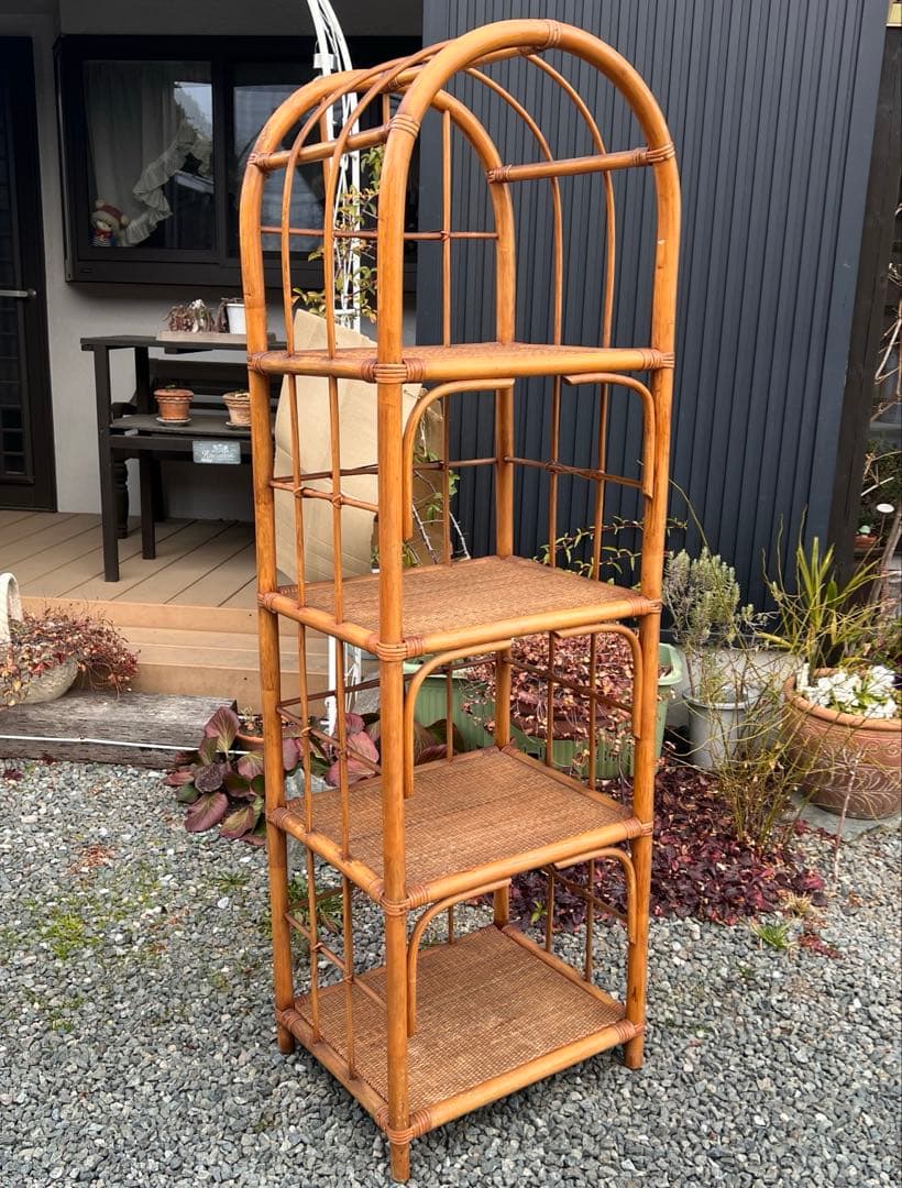 籐家具 ラタン アーチ型 飾り棚 シェルフチェスト エスニック 古民家