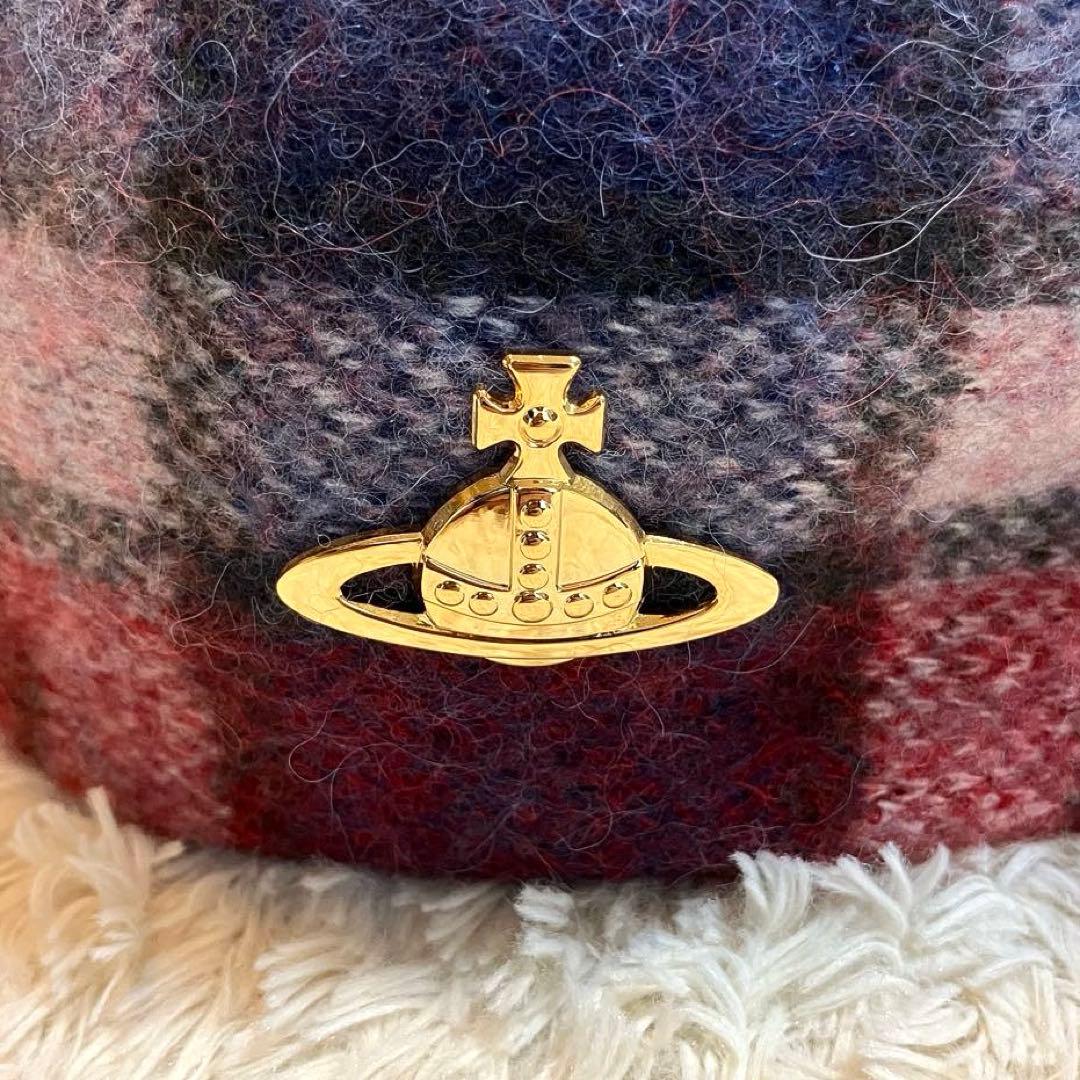 美品✨ヴィヴィアンウエストウッド チェック柄 ベレー帽 アルパカ混 オーブ