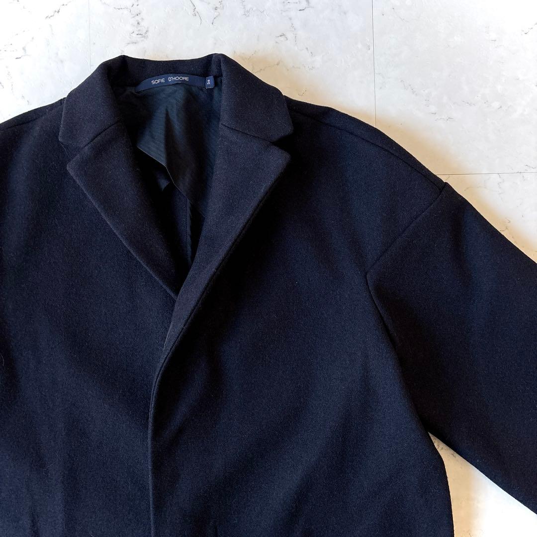 ソフィードール ウールメルトン オーバーサイズ 比翼 リバーコート ネイビー