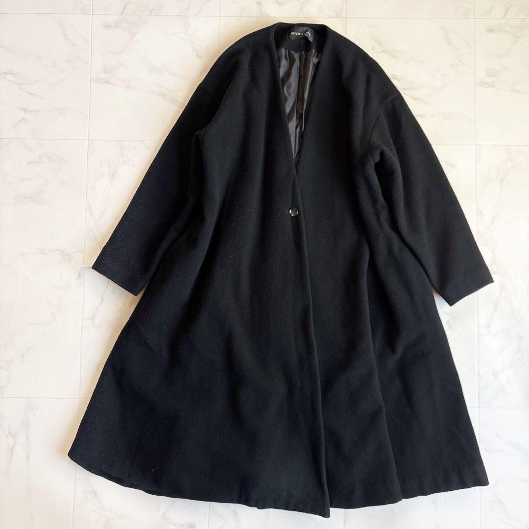 ミズイロインド Vネック フレアコート ブラック